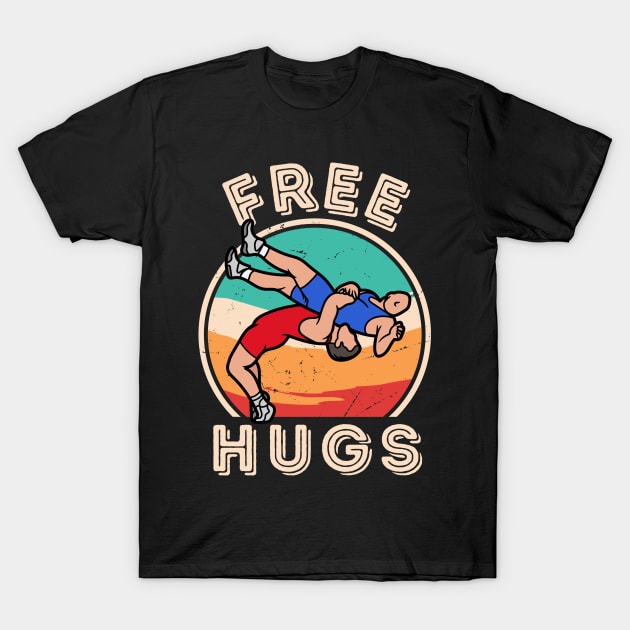 Free Hugs Wrestling Funny Vintage Wrestle T-Shirt by DenverSlade